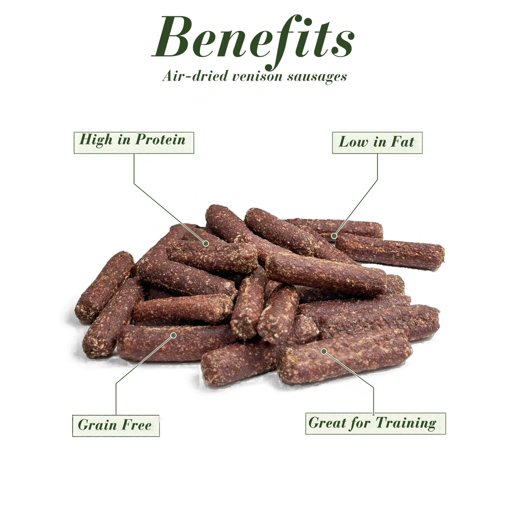 100% Venison Sausage & Venison intestine - Air-Dried and Grain-Free Dog Treats for Energy and Joyful Jumping Dogs - Antler Chew