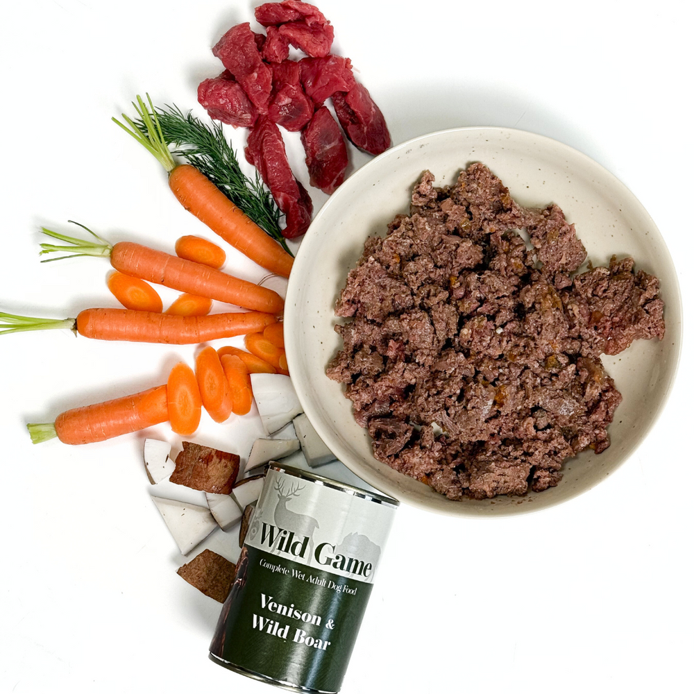Wild game - Venison & Wild Boar grain-free complete wet dog food, 400g. High-protein, balanced nutrition for active dogs. - Antler Chew