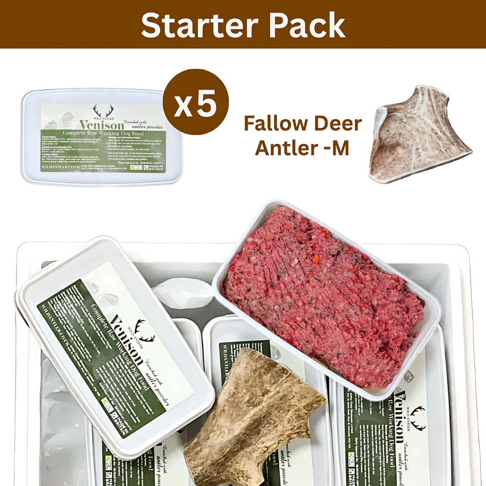 Venison raw dog food bundle with extra Fallow Deer Antler . Complete formula meal for dogs 24 weeks+.  Taste the Wild in every bite!   - Antler Chew 
