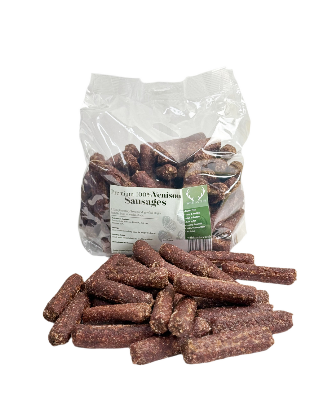 100% Venison Sausage & Venison intestine - Air-Dried and Grain-Free Dog Treats for Energy and Joyful Jumping Dogs  - Antler Chew 