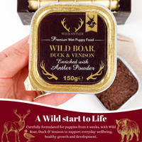 Complete grain-free puppy food from 8 weeks+, made with wild boar, duck, venison and antler powder to support healthy growth and development.  - Antler Chew