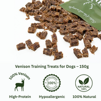 100% human grade venison meat air-dried into small cubes, high protein low fat hypoallergenic treats. No additives or nasties, free from allergens.  - Antler Chew 
