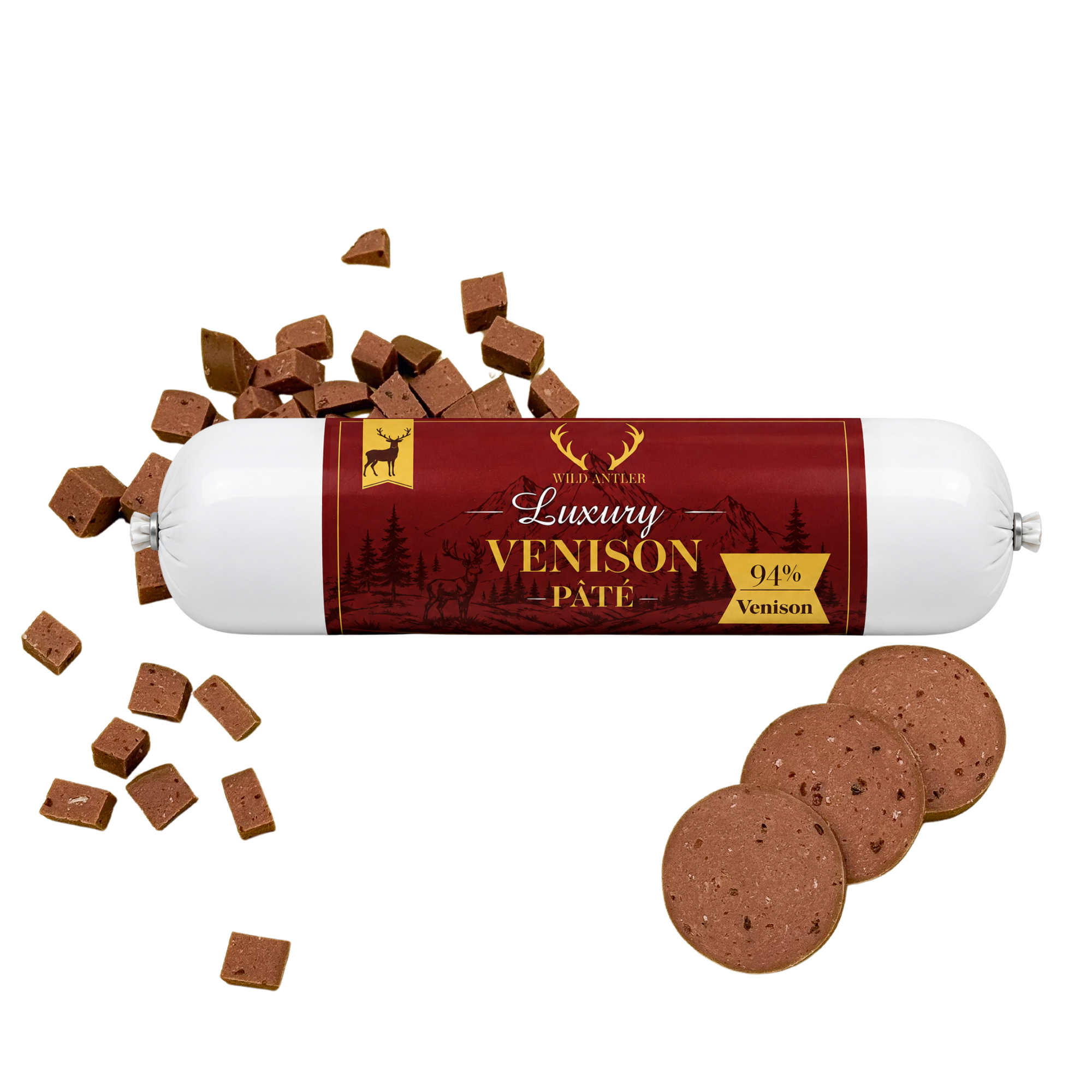 Luxury Venison Pate for dogs of all ages. Nutritious, natural, no artificial additives. Perfect for training or as a toy filler. From Wild Antler.  - Antler Chew