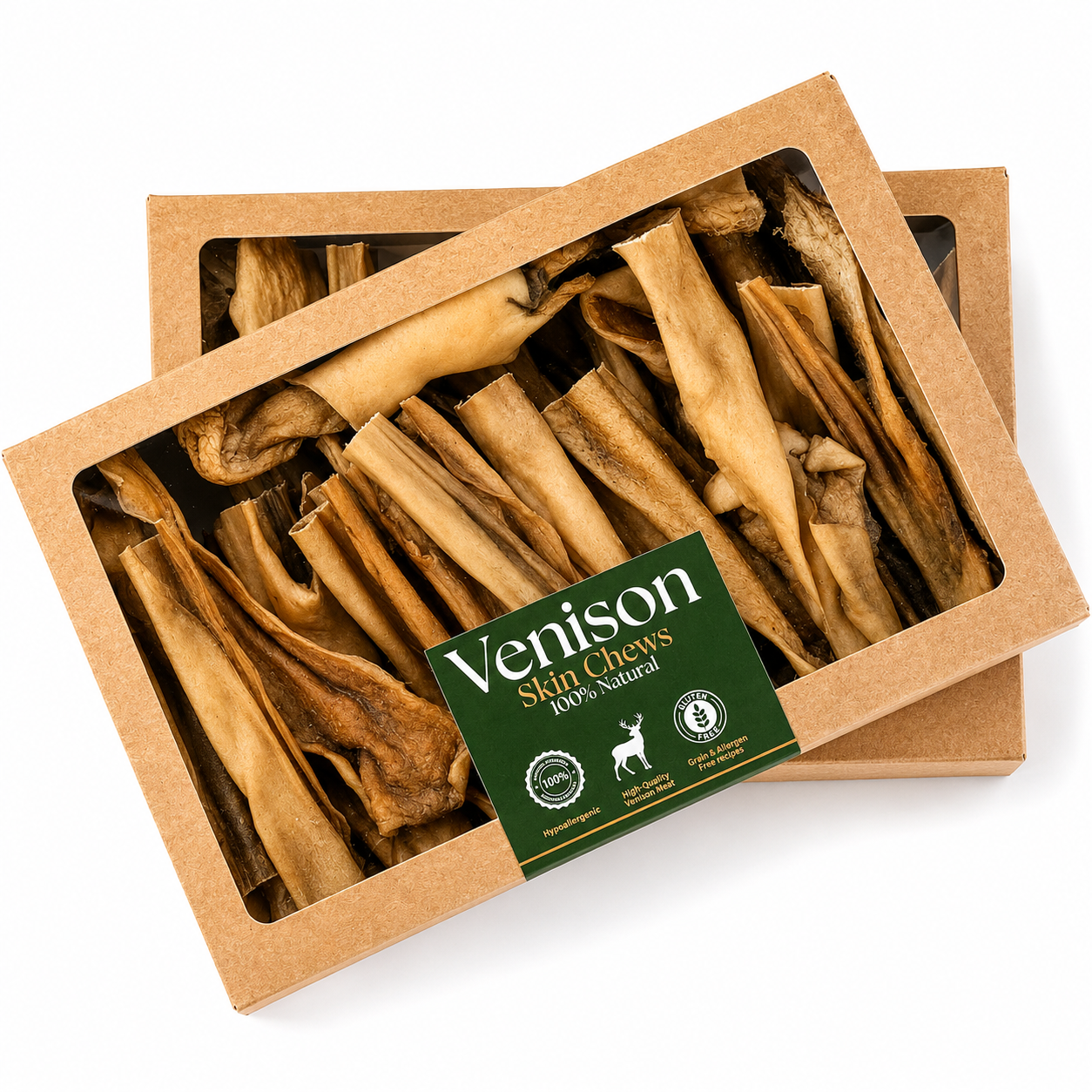 Made from 100% natural Venison skin, these chews are perfect for keeping your dog entertained while promoting dental health naturally.   - Antler Chew 