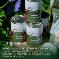 High-quality, grain-free complete wet dog food bundle x 6  with venison and boar. Made with human-grade ingredients and no artificial additives.  - Antler Chew 