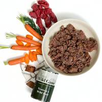 Wild game - Venison & Wild Boar grain-free complete wet dog food, 400g. High-protein, balanced nutrition for active dogs.  - Antler Chew 