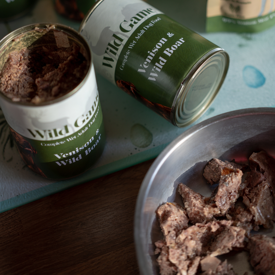 High-quality, grain-free complete wet dog food bundle x 6  with venison and boar. Made with human-grade ingredients and no artificial additives.  - Antler Chew 
