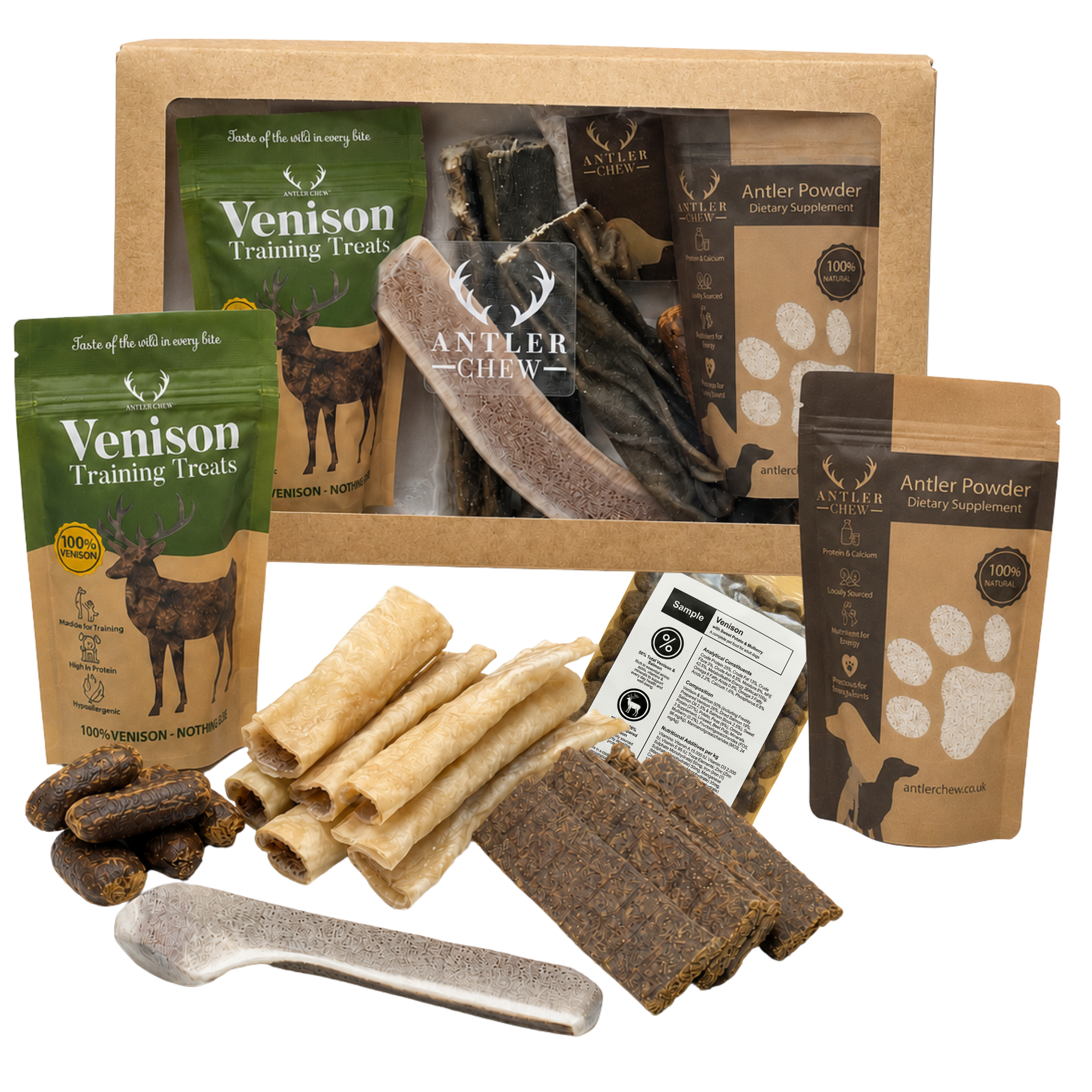 Give your furry friend a tasty treat with our Best Treats & Chews Box! Includes XL split Red Deer antler. Satisfaction guarantee!  - Antler Chew 