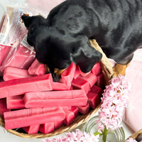 Treat your dog to TREABY's Strawberry Flavour Yak Chew (Medium Size, 2-Pack). Made with natural ingredients, these long-lasting chews are packed with protein, calcium, and antioxidants, supporting dental health. They are perfect for puppies and adult dogs aged 14 weeks and older.  - Antler Chew 